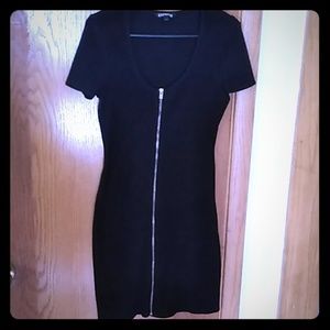 Express black dress with gold zipper
